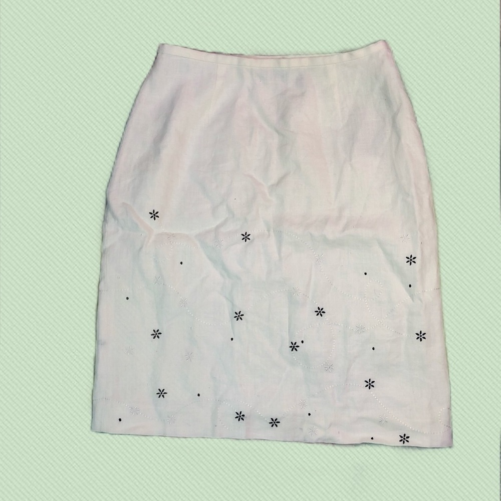 White Skirt with White & Black Embroidery 🤍